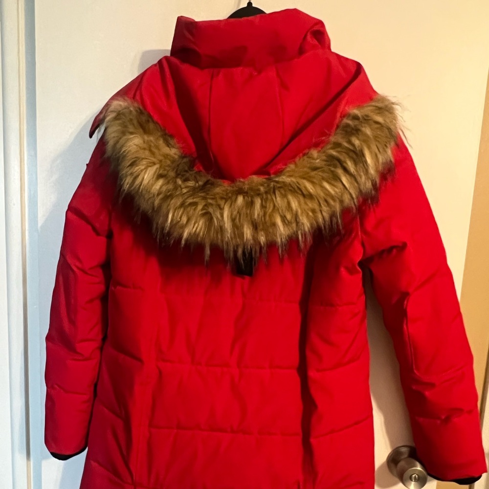 GUESS Faux Fur Hooded Red Winter Jacket - Picture 3 of 6